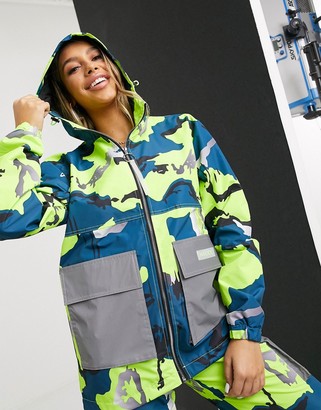 Nicce oversized jacket with reflective pockets in bright camo co-ord