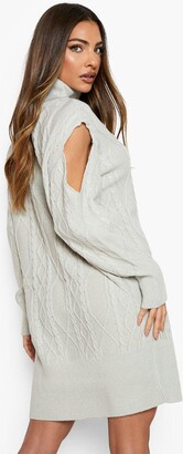 boohoo Cut Out Shoulder Cable Knitted Dress