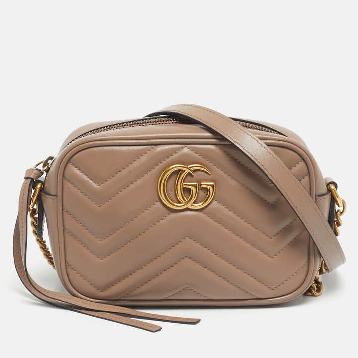 Gucci Dusty Pink Matelassé Leather GG Marmont Mini Camera Bag