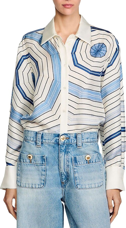 Sandro Spiral Motif Silk Shirt