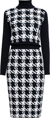 Rumour London Women's Black / White Lina Houndstooth Merino Wool Knitted Dress