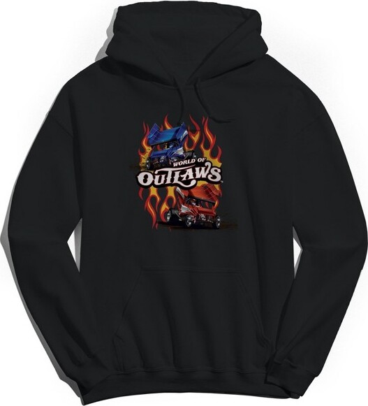 Woo WooMen'sWorldOfOutlawsFireStencilLongSleeveGraphicCottonSweatshirtHoodie-BlackM