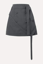Thumbnail for your product : Rokh Belted Button-embellished Twill Wrap Mini Skirt - Anthracite