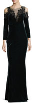 Thumbnail for your product : Marchesa Notte Embroidered Velvet Illusion Column Gown