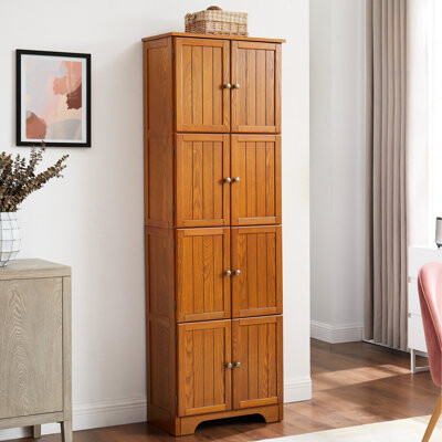 Lark Manor Tall Storage Cabinet With 8 Doors And 4 Shelves - Contemporary Stylish Oak 8-door Aesthetic Practical