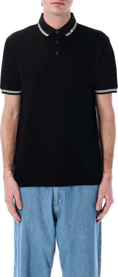 Emporio Armani Piped Collar Piqué Polo Shirt
