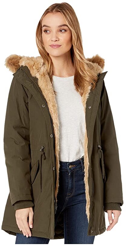 ladies green parka with fur hood