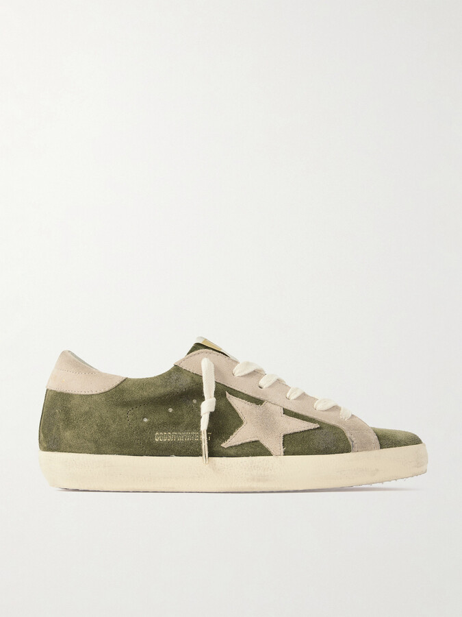 Golden Goose Super-star Distressed Suede Sneakers - Green