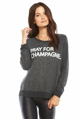 Chaser LA Pray for Champagne Long Sleeve Panel Tee in Black
