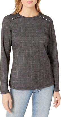 Nanette Lepore Women's Long Sleeve Pull on Double Knit Crew Neck Tunic with Button Details