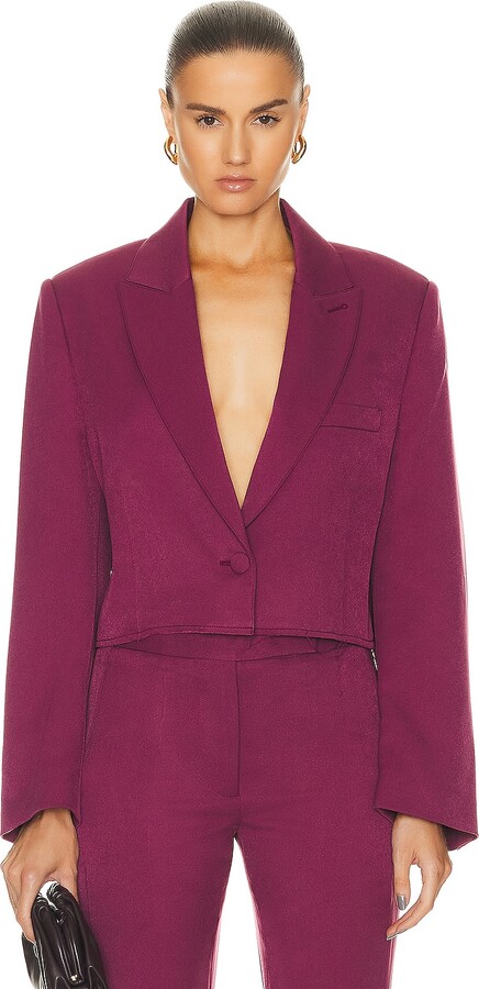 RtA Cropped Single Breasted Blazer in Burgundy