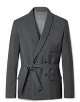 Thumbnail for your product : Lemaire Shawl-Collar Belted Double-Breasted Virgin Wool-Blend Suit Jacket