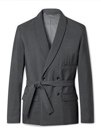 Lemaire Shawl-Collar Belted Double-Breasted Virgin Wool-Blend Suit Jacket