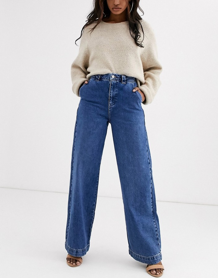 Vero Moda Aware wide leg jeans in mid blue denim - ShopStyle