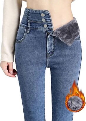 Jieroans Women's Winter Jeans Fleece Lined Warm Denim Jeggings Trousers  High Waist Thermal Jeans Thermal Trousers for Women Teenagers Fleece Lined  Jeans Thick Jeans Skinny Jeans (Color : Blue - ShopStyle
