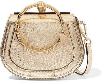 Chloé Nile Bracelet Small Metallic Textured-leather And Suede Shoulder Bag - Gold