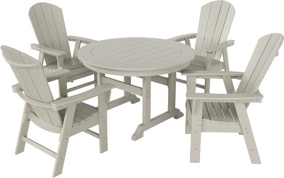 WestinTrends5PieceOutdoorPatioDiningRoundTableandCurvedBackArmchairSetSand