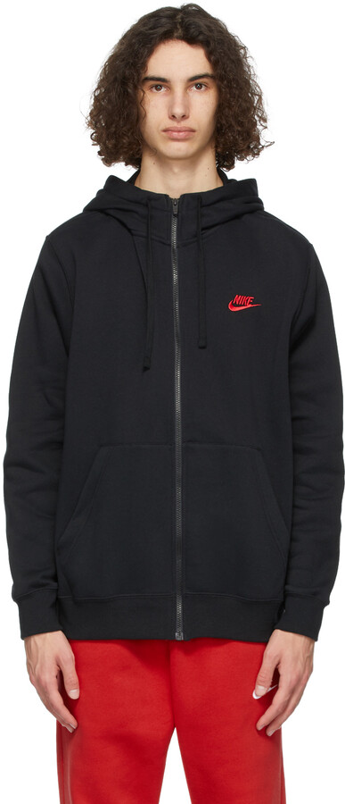 Nike Black & Red Sportswear Club Full-Zip Hoodie - ShopStyle