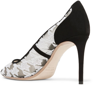 Nicholas Kirkwood Angie houndstooth-embroidered mesh and suede pumps