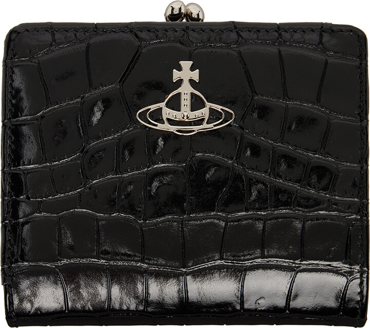 Mundi Genuine Leather Black framed kiss-lock mini wallet coin purse