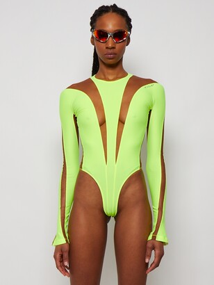 Thierry Mugler Sheer Detail Bodysuit Neon Yellow Nude 02 - ShopStyle Tops