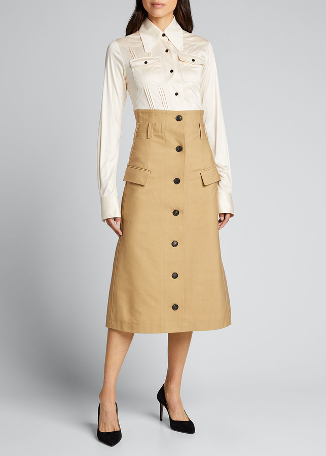 dual button front flare skirt