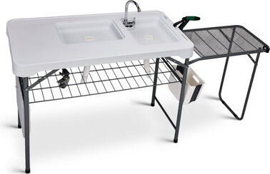 Winado Foldable Outdoor Fish Cleaning Table With Sinks, Portable HDPE Table With Faucet, Sprayer，Storage Network, Extended Grid And Storage Basket, For Picni