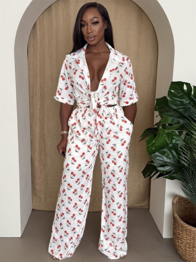 TRUEDAMES Cherry Pop Wide-leg Set