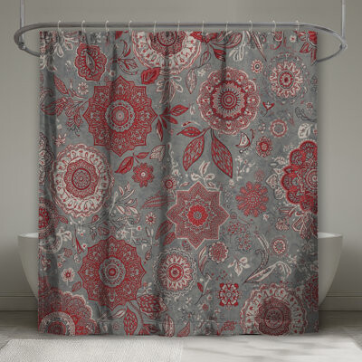 East Urban Home Red Gray Floral Pattern Shower Curtains Extra Long