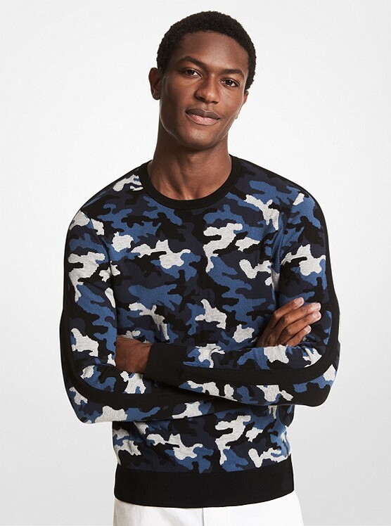 Tootless-Men Woven Thickening Loose Fit Camouflage Crew-Neck Knitwear 