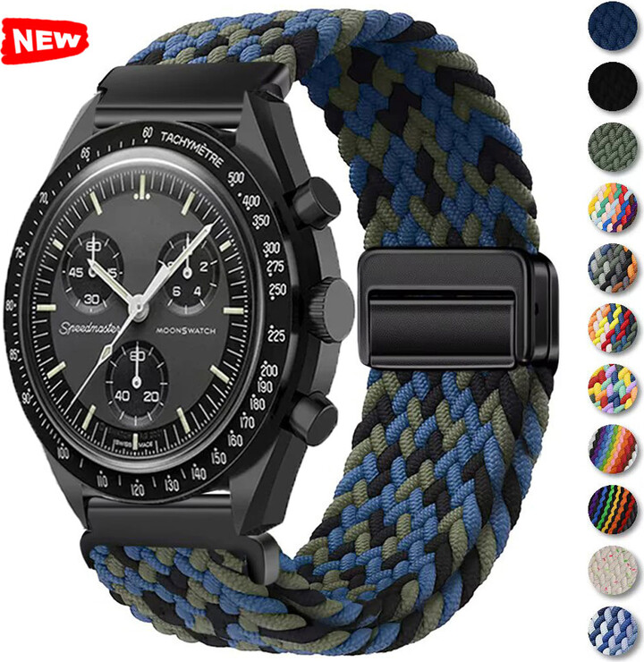 jansin Nylon Loop Strap For Omega X Joint MoonSwatch Magnetic Weave Bracelet 20mm For Amazfit Active 2 GTR 42mm Samsung Gear S2 Classic