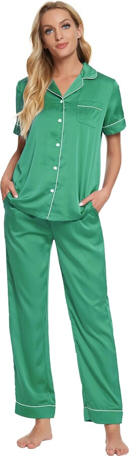 TOP-VIGOR Women's Pyjamas Set Silk Short Sleeve Soft Sleepwear Short Top  and Pant Nightwear Comfy Women Pjs Set Loungewear for Women - ShopStyle