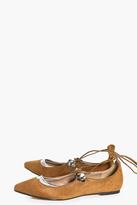 Thumbnail for your product : boohoo Zoe Floral Trim Tie Lace Up Pointed Flat