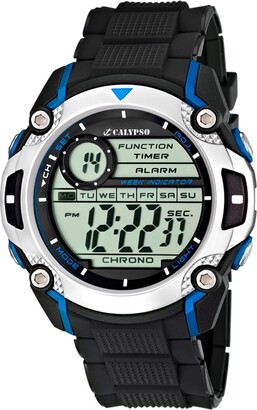 Calypso Men's Digital Watch with LCD Dial Digital Display and Black Plastic Strap K5577/2