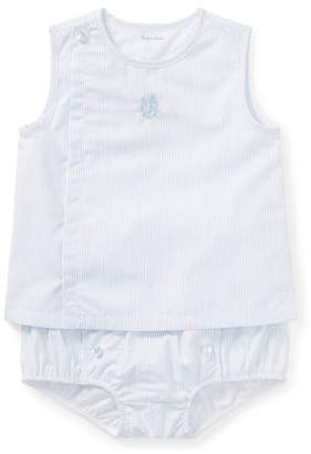 Ralph Lauren Childrenswear Pinstripe Poplin Sleeveless Top w/ Matching Bloomers, Size 9-24 Months