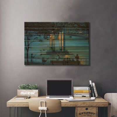 Red Barrel Studio Verrazano Bridge At Dusk On Wood by Nick Savides Print