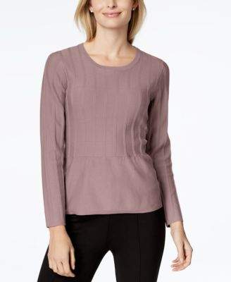 NY Collection Petite Textured-Stripe Peplum Sweater