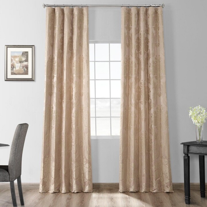 Half Price Drapes Magdelena Beige & Gold Damask Faux Silk Jacquard Room Darkening Curtain - Magdelena beige gold