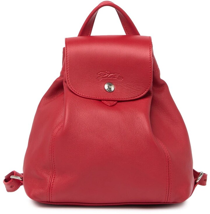 LONGCHAMP Red Leather Cuir Le Pliage Backpack - The Purse Ladies