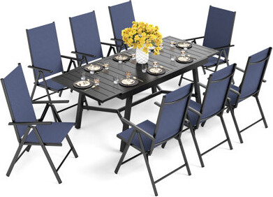 Lark Manor Argyri 8 Person Outdoor Dining Set Patio Dining Table & Metal Dining Chairs, Dining Furniture Set For Patio, Deck, Yard, Porch