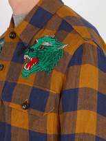 Thumbnail for your product : Gucci Checkered Green Panther Linen Shirt - Mens - Blue