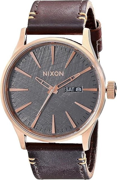 Nixon Sentry Leather Men's Watches Rose Gold/Gunmetal/Brown, Leather/Stainless Steel