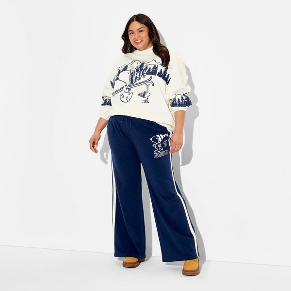 Snoopy Women'sSnoopyWideLegGraphicPants-NavyBlue1X
