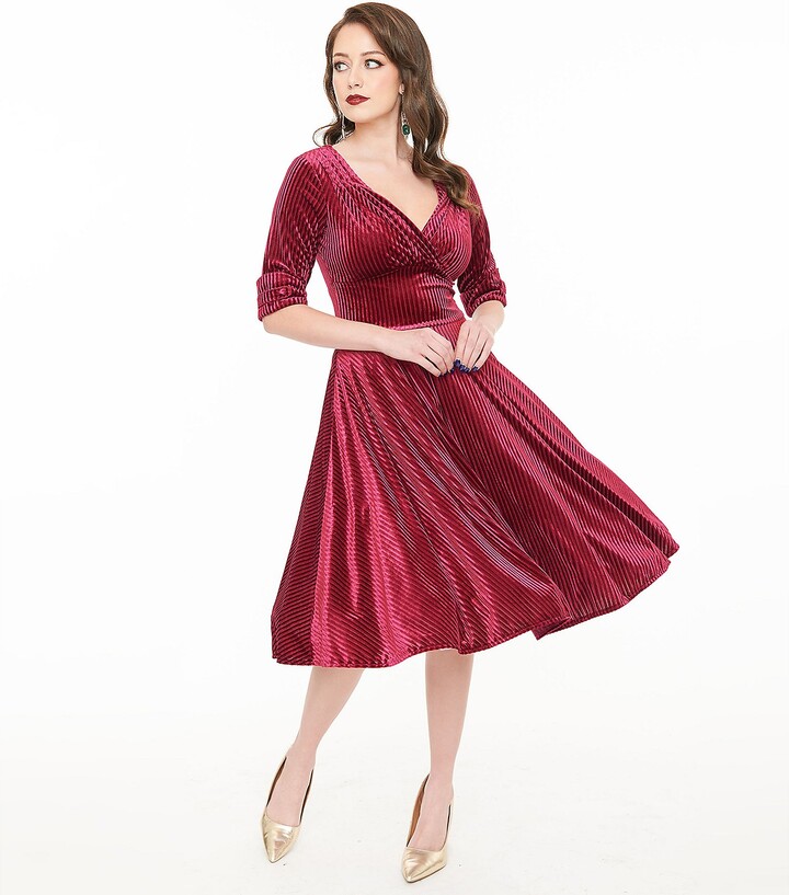 Unique Vintage Delores Swing Dress with Elbow S eeves