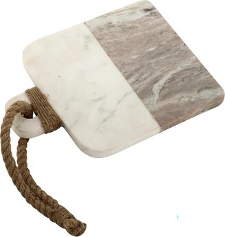 Foreside Home & Garden Small White Square Marble and Wood Kitchen Serving Cutting Board