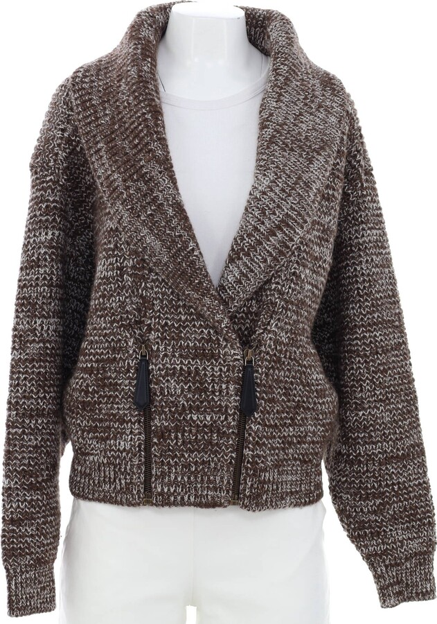 Louis Vuitton Brown Lurex Knit Contrast Suede Shoulder Patch Cropped Sweater Xs