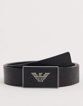Emporio Armani plaque buckle leather belt in black
