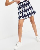 Thumbnail for your product : Monki Yanni argyle knitted mini pleated skirt in navy 3 piece set