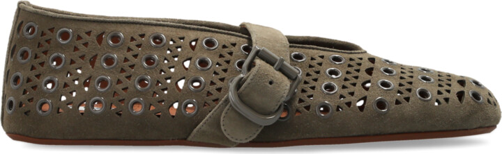 Alaia Suede Ballet Flats With Studs, , - Green