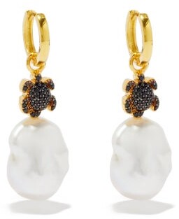BEGÜM KHAN Turtle Mini Pearl & 24kt Gold-plated Earrings - Black White